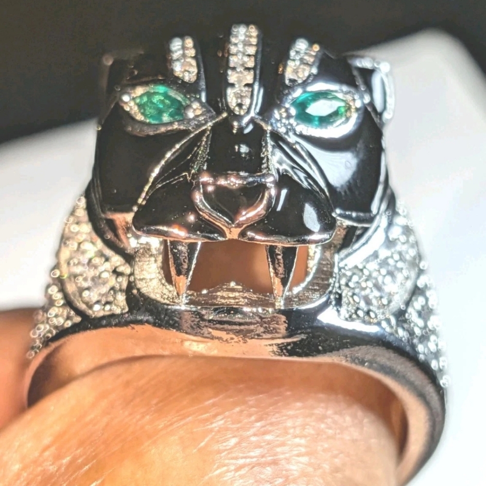 Retro 3Ct Round Cut Lab-Created Diamond Onyx Men's Black Panther Ring Sz 12 - Picture 12 of 17